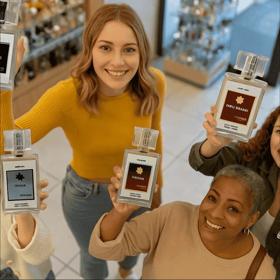 Pessoas conhecendo e apresentando perfumes nahn®